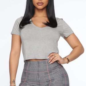 NWT Fashion Nova Carrie V-Neck Top in Heater Gray size Small